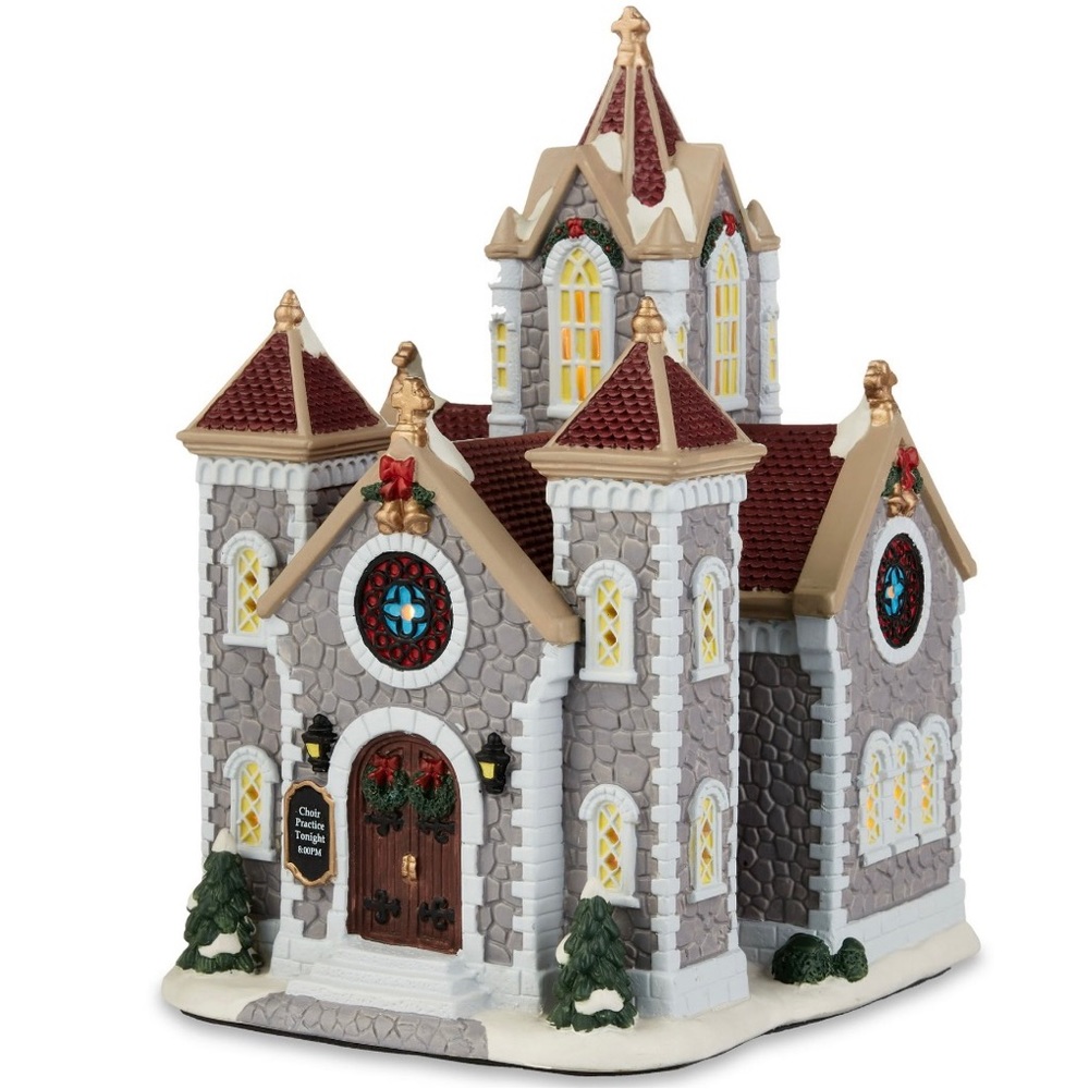 Cathedral Christmas Village Vintage Victorian Lights Up